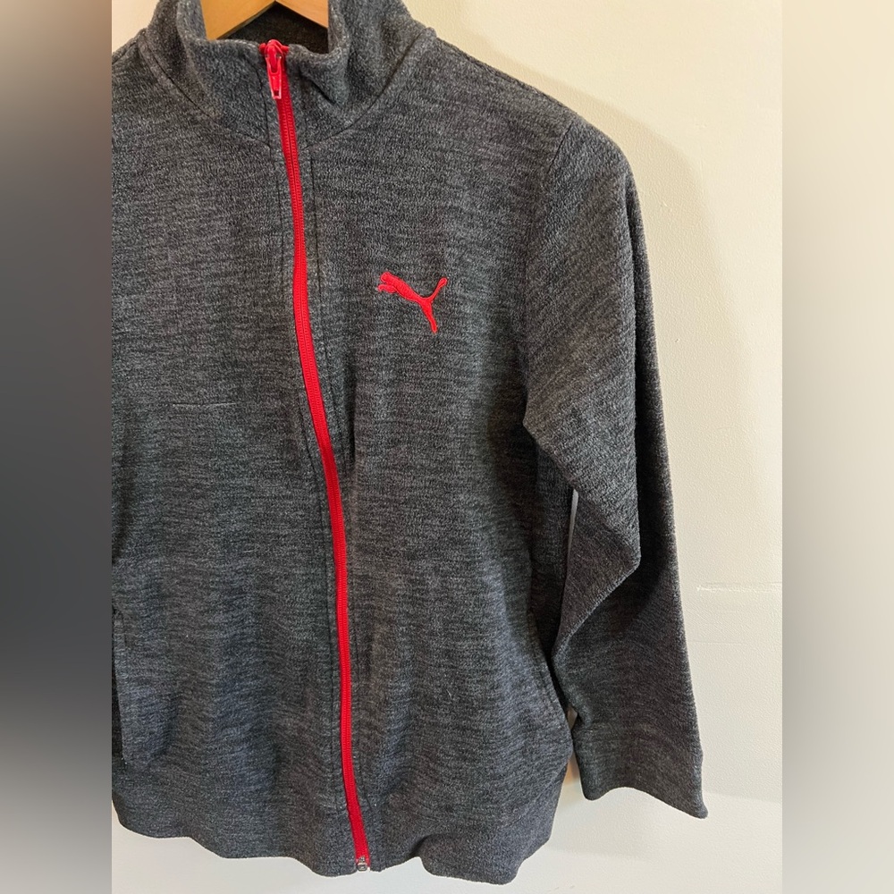 Puma Boys Youth Large 12-14 Gray Zip Up Jacket Athletic Track Sweatshirt - Picture 3 of 10